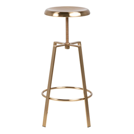 Goose Bar Stool Without Back in Gold Brushed Steel with Adjustable Height