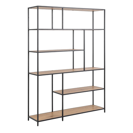 Seaford - Tall Large Black Metal Asymmetrical Bookcase with 5 Shelves