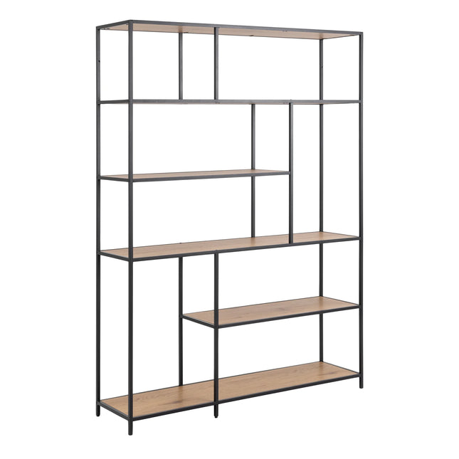 Seaford - Tall Large Black Metal Asymmetrical Bookcase with 5 Shelves