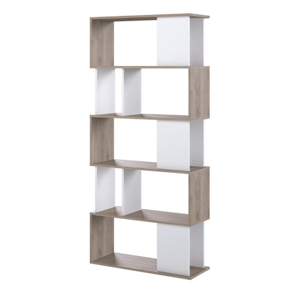Maze Tall Bookcase 4 Shelves Oak White 173cm Midcentury