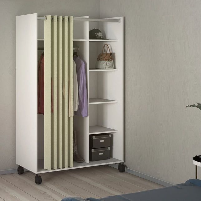 Uppsala - Open Mobile Wardrobe With Textile Curtain On Wheels