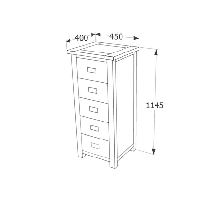 Boston - Chest of Drawers - 5 Drawer Narrow Traditional