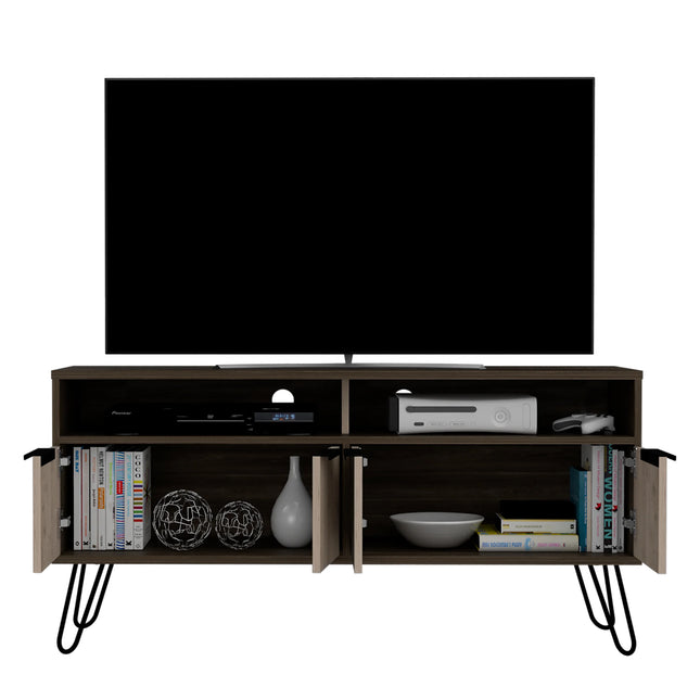 Nevada - TV Unit - 4 Door Smoked Oak & Hairpin Legs