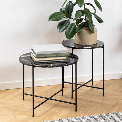Avila - Side Table with Black Polished Marble Stone 52x40cm