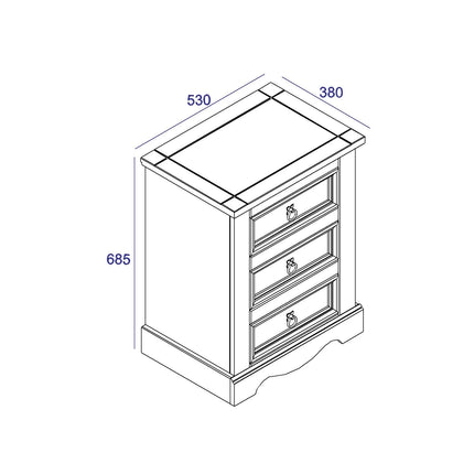 Corona - Bedside Cabinet - 3 Drawer Solid Pine Traditional