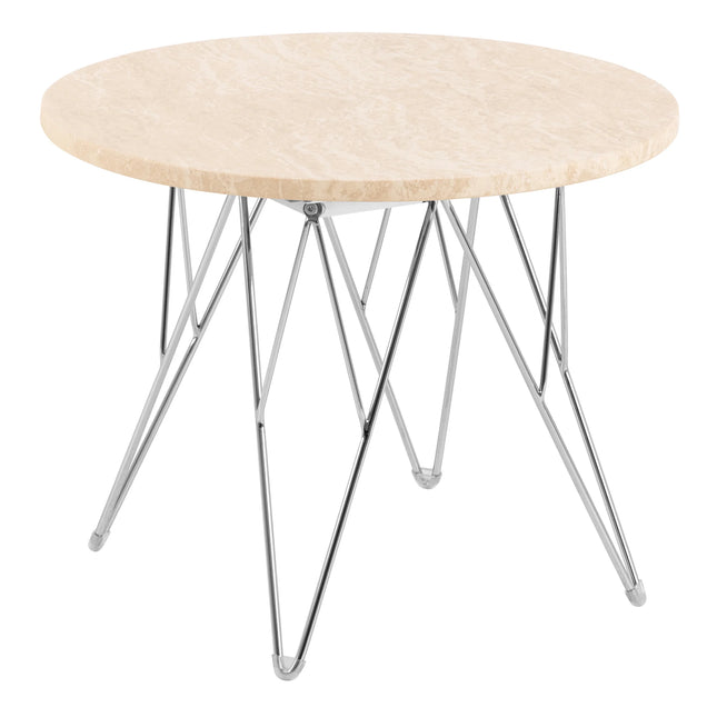 Prunus Round Side Table in Matt Beige, Grey Marble & Steel Bases 55x41.4cm