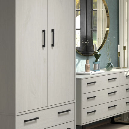 Texas - Wardrobe - 2 Door 2 Drawer Grey Waxed Pine & Metal Legs