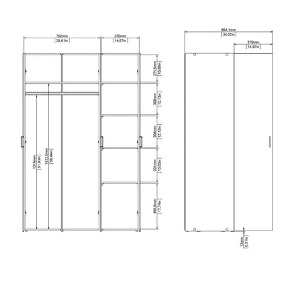 Space - Wardrobe with 3 Doors in White