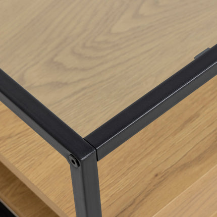 Randolf - Square Coffee Table with 2 Shelves in Black and Oak