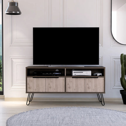 Nevada - TV Unit - 4 Door Smoked Oak & Hairpin Legs
