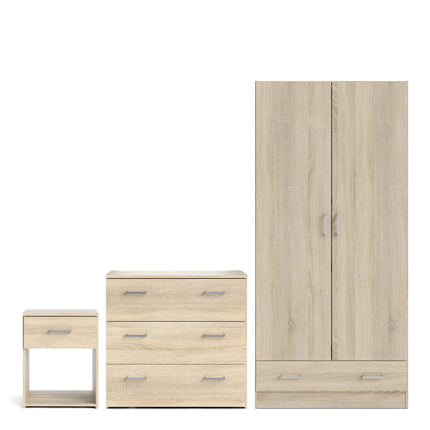 Space - 3 Piece Bedroom Set, Bedside, Chest and 2 Door 1 Drawer Wardrobe