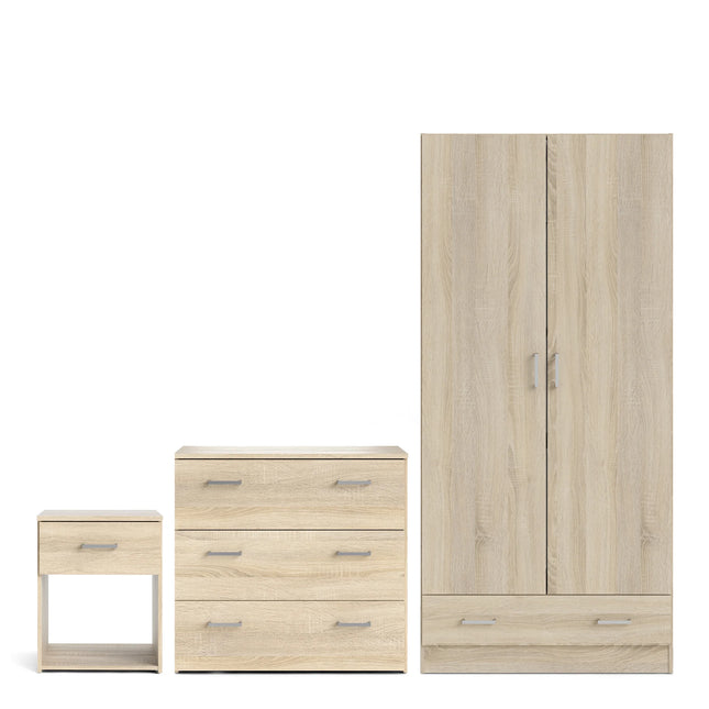 Space - 3 Piece Bedroom Set, Bedside, Chest and 2 Door 1 Drawer Wardrobe