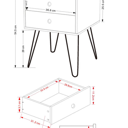 Options - Bedside Table - 2 Drawer & Hairpin Legs