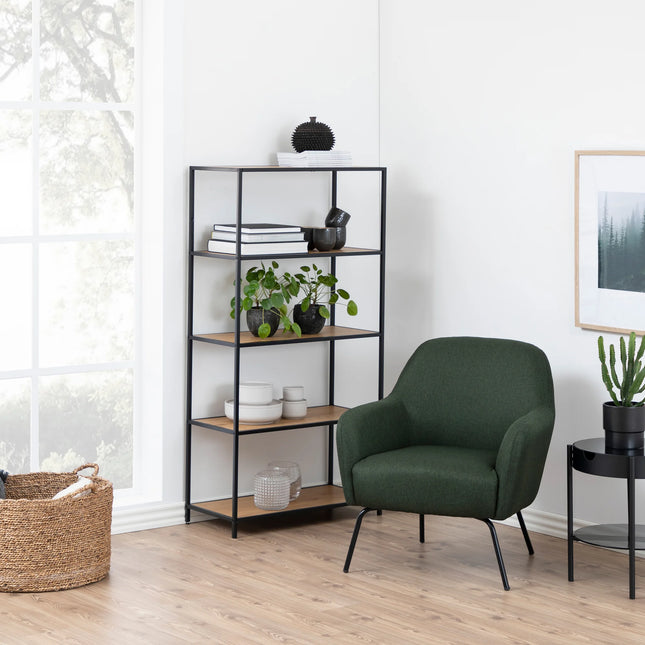 Seaford - Tall Black Metal Bookcase with 4 Shelves