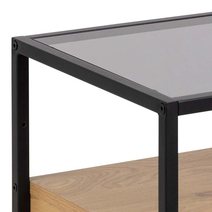 Randolf - Square Bedside Table with 1 Drawer in Black and Oak