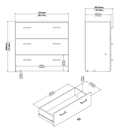 Space - 3 Piece Bedroom Set, Bedside, Chest and 2 Door Wardrobe